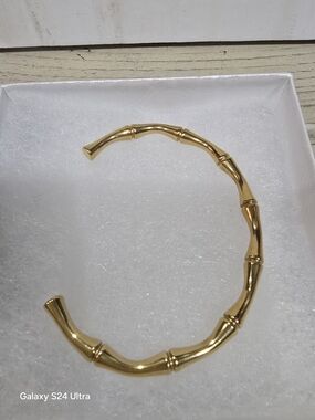 18K Gold Plated Bamboo-Style Open Bangle Cuff Bracelet